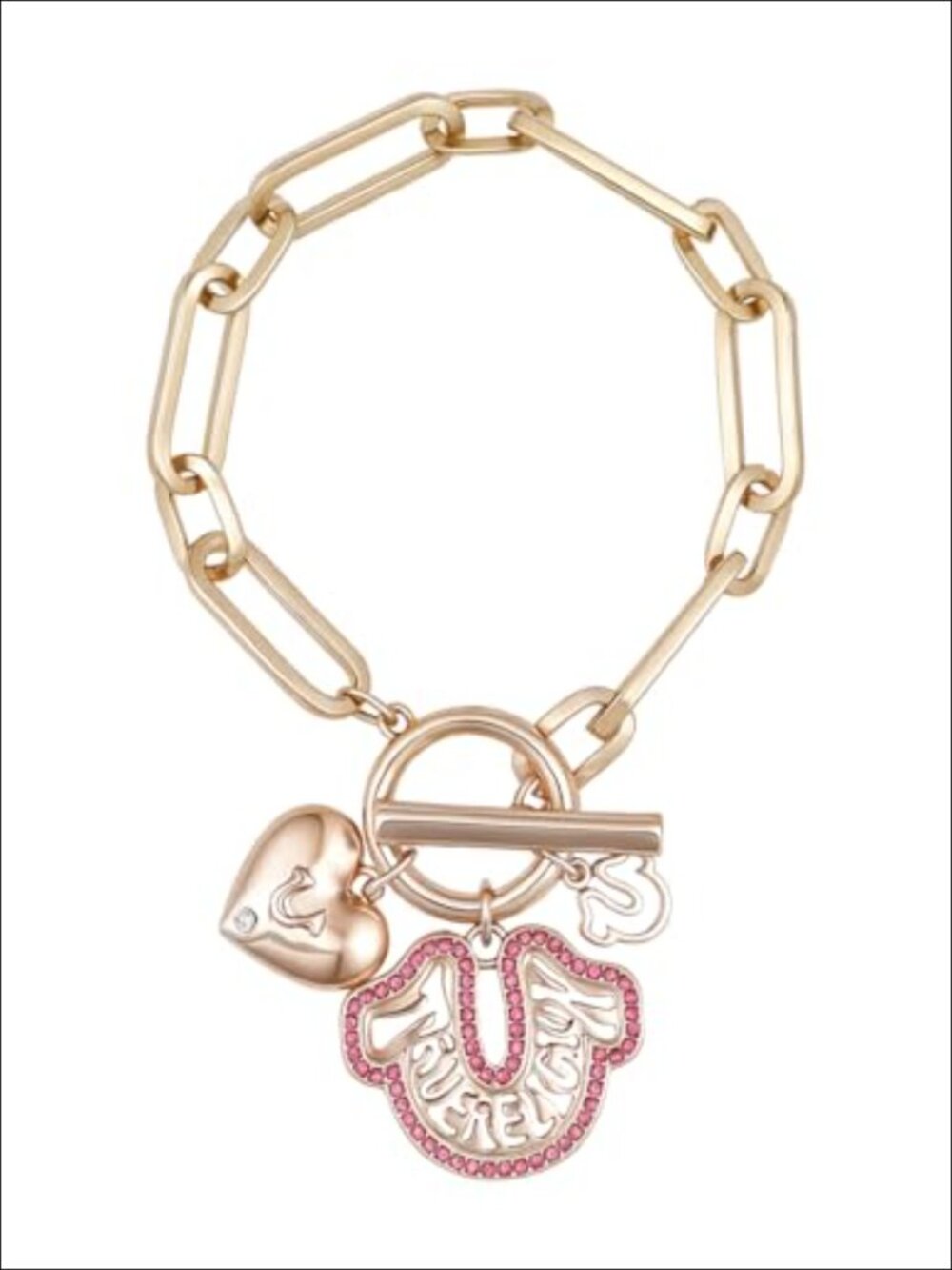 Gold-Tone Charm Link Bracelet with Toggle Clasp - Picture 3 of 5